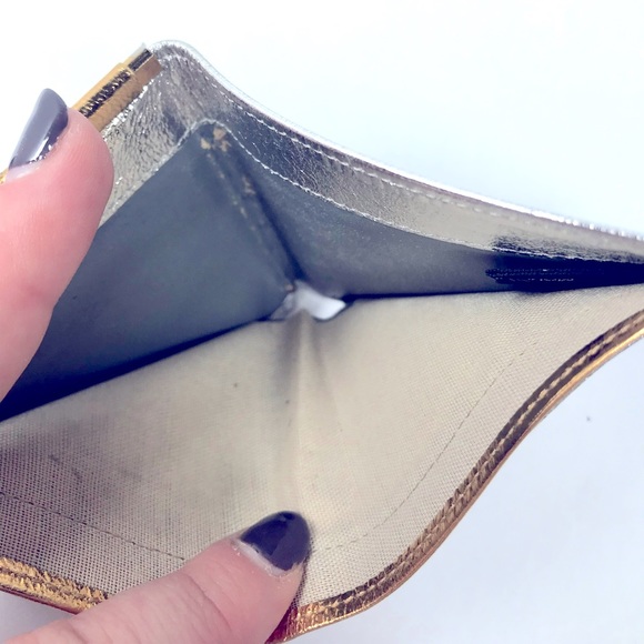 Vintage Givenchy Genuine Leather Wallet Silver Metallic Gold Colour Detailing - Picture 12 of 13